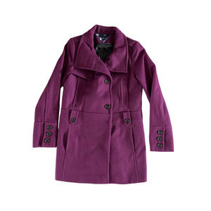 Tommy Hilfiger Women's Purple Double Breasted Wool Blend Peacoat